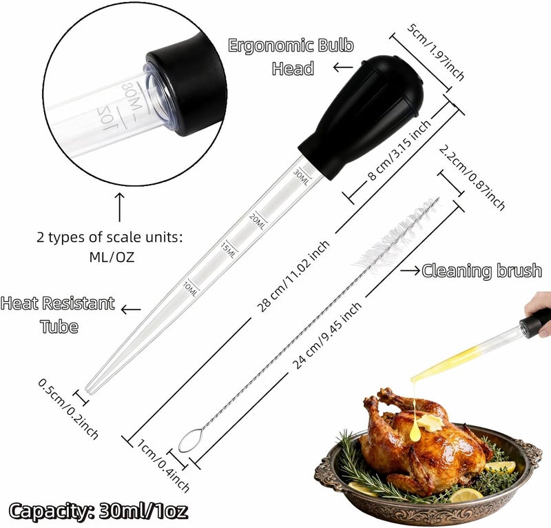 RyanDesign Premium Turkey Baster & Multi-Purpose Syringe, 30ml Heat Resistant Food Baster with Cleaning Brush for Kitchen, Aquarium, Marinade Injector, Basting, Oil Fuel Dispensing (Black) - Image 5